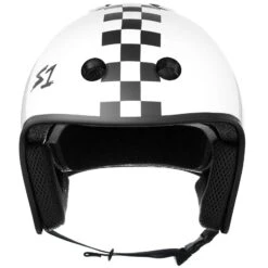 S-One Helmet Retro Lifer White Gloss/Black Checkers -Canyon Sport Store s one helmet retro lifer white glossblack checkers helmets trinity distribution checkerboard xs 3